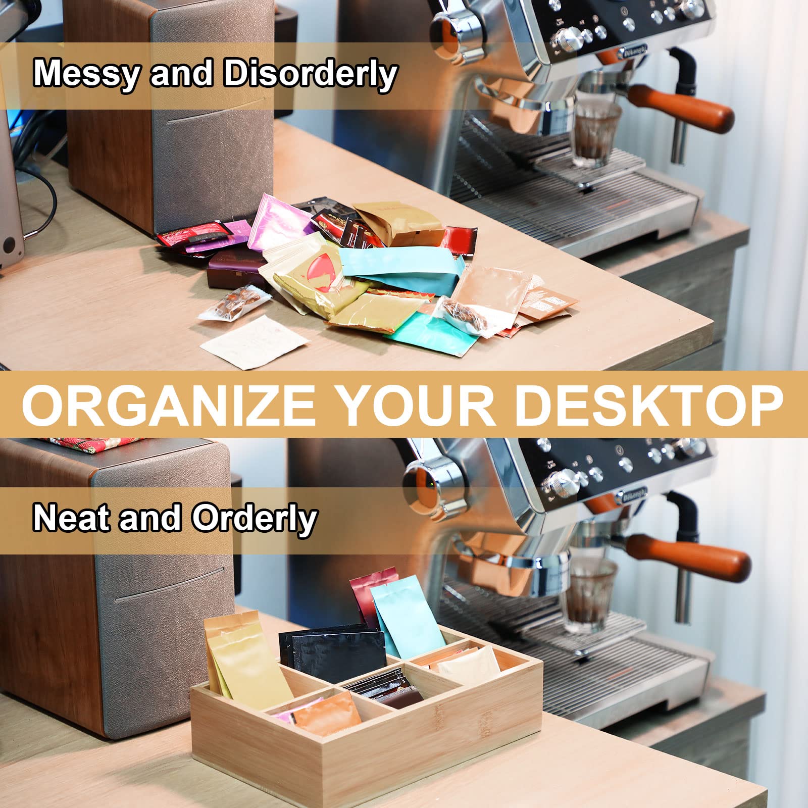 4 Pcs Bamboo Divided Storage Organizer Bamboo Container With 6 Compartments Wood Food Storage Bin Wooden Tea Drawer Box Bamboo P